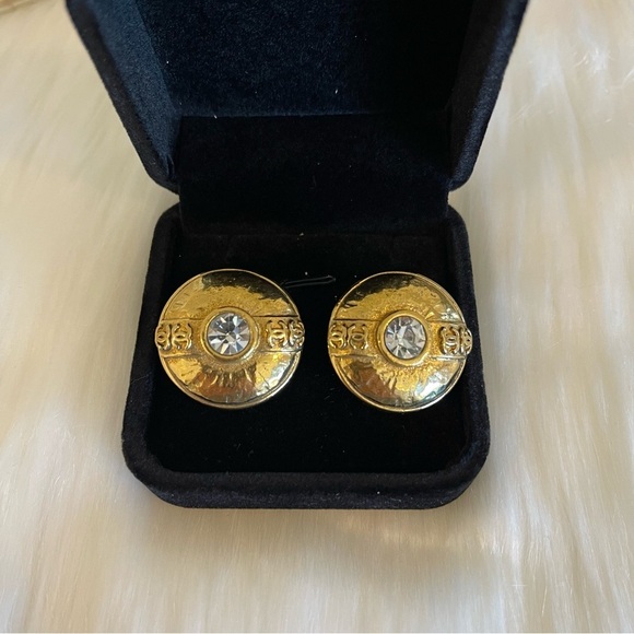 Chanel Vintage Earrings 1984 CC crystal-embellished Gold Plated Clip On - Picture 3 of 13